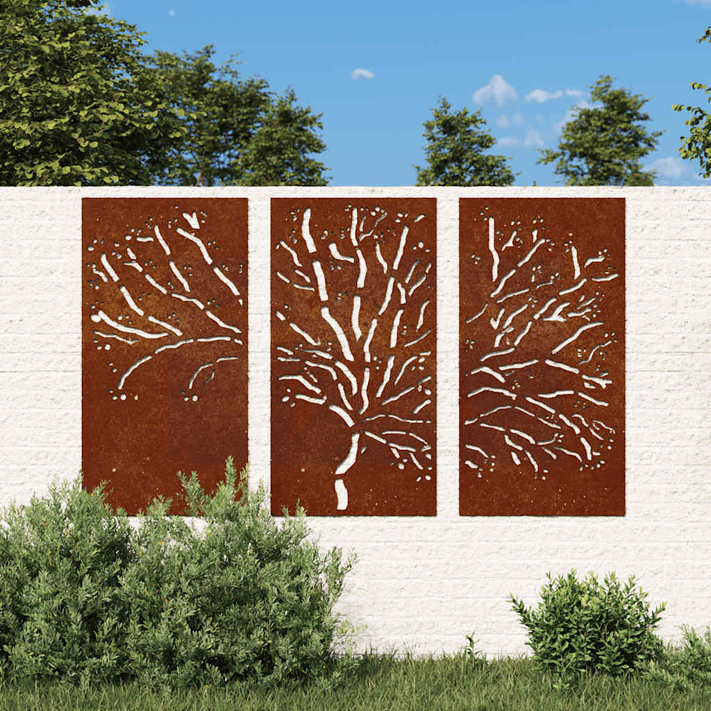 Veggdekorasjoner til hage 3 stk 105x55 cm cortenstål tredesign