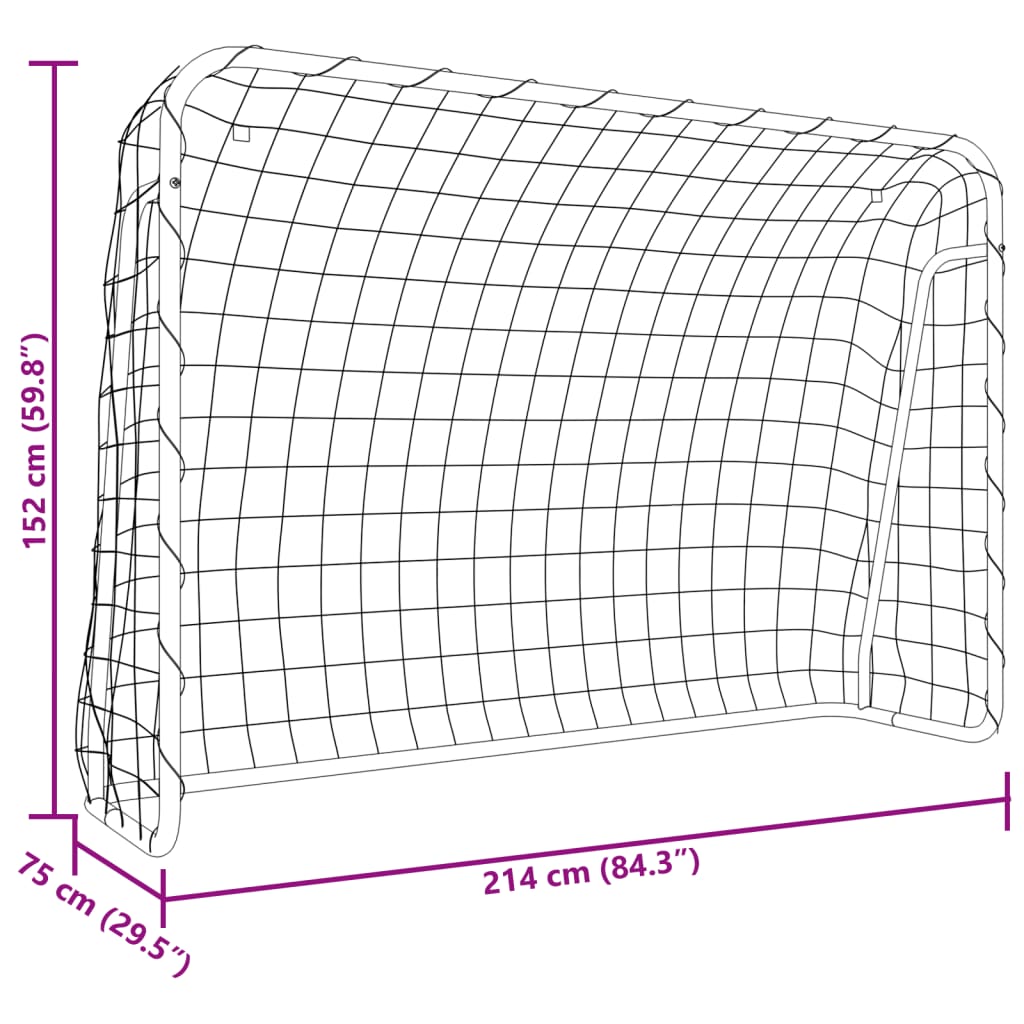 Fotballmål med nett hvit 214x75x152 cm stål og polyester