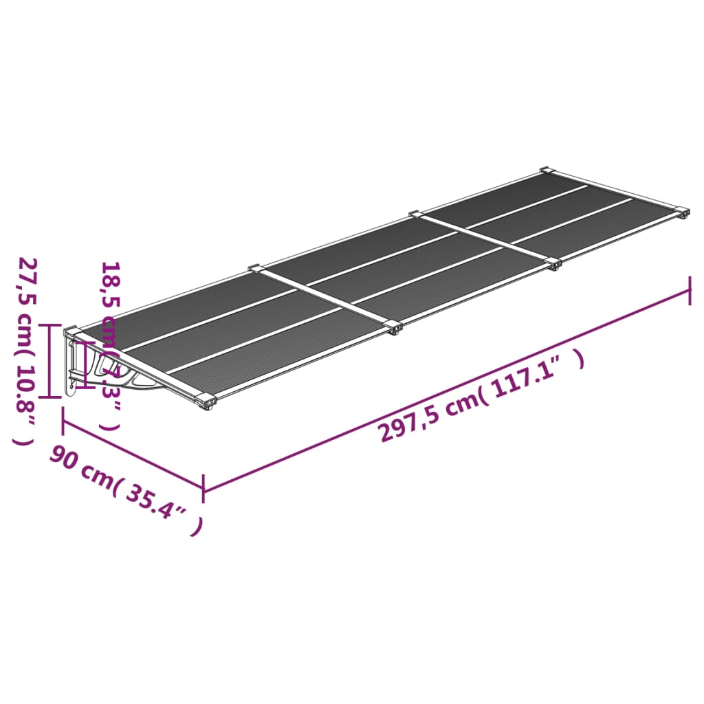 Skjermtak svart og gjennomsiktig 297,5x90 cm polykarbonat