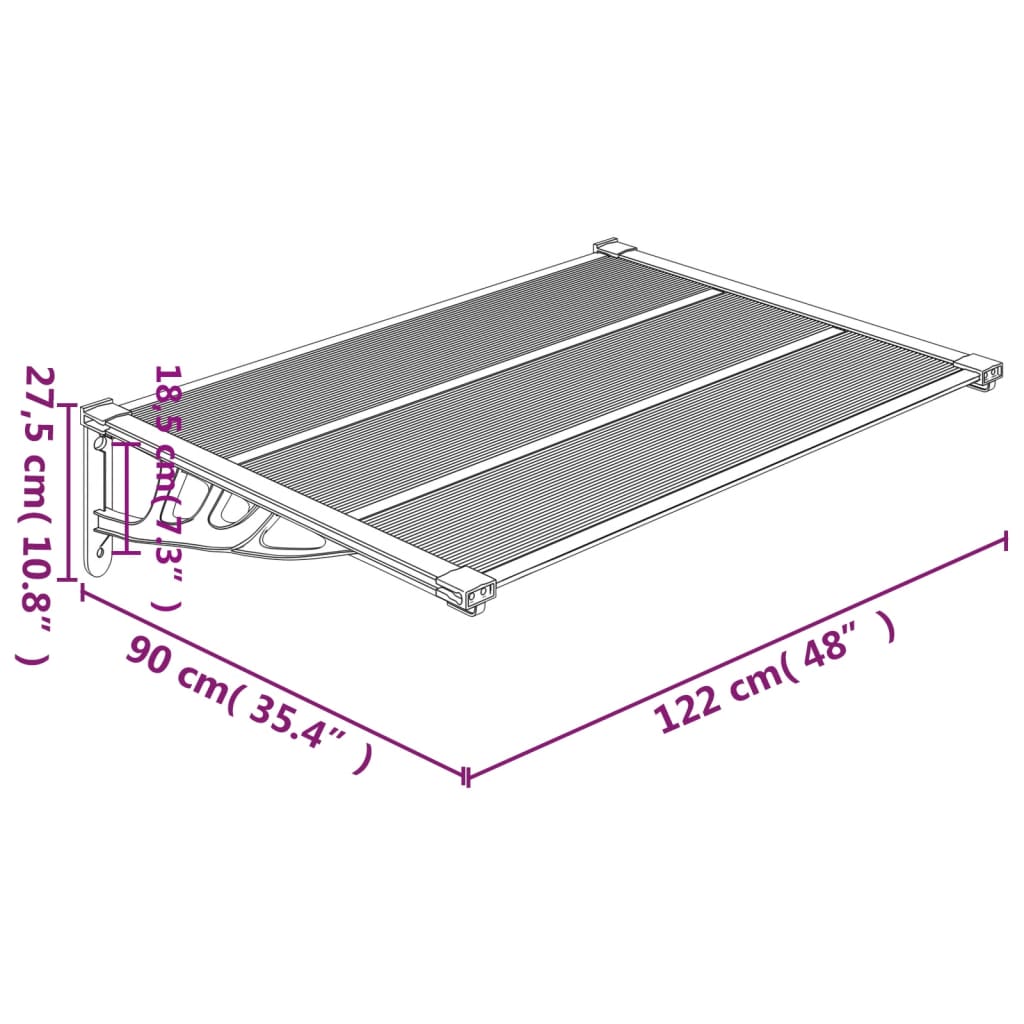 Skjermtak grå og gjennomsiktig 122x90 cm polykarbonat