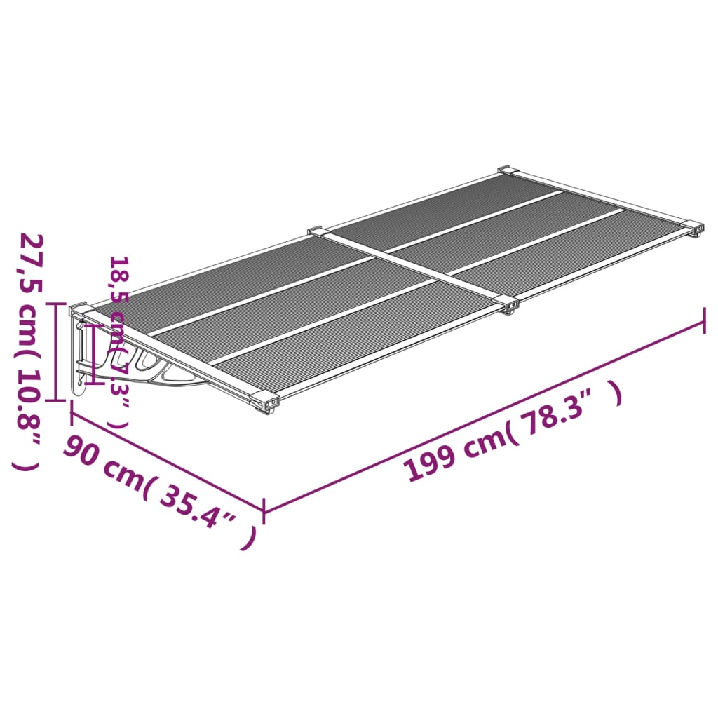 Skjermtak svart 199x90 cm polykarbonat