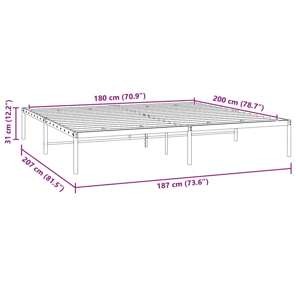 Sengeramme i metall svart 180x200 cm vidaXL