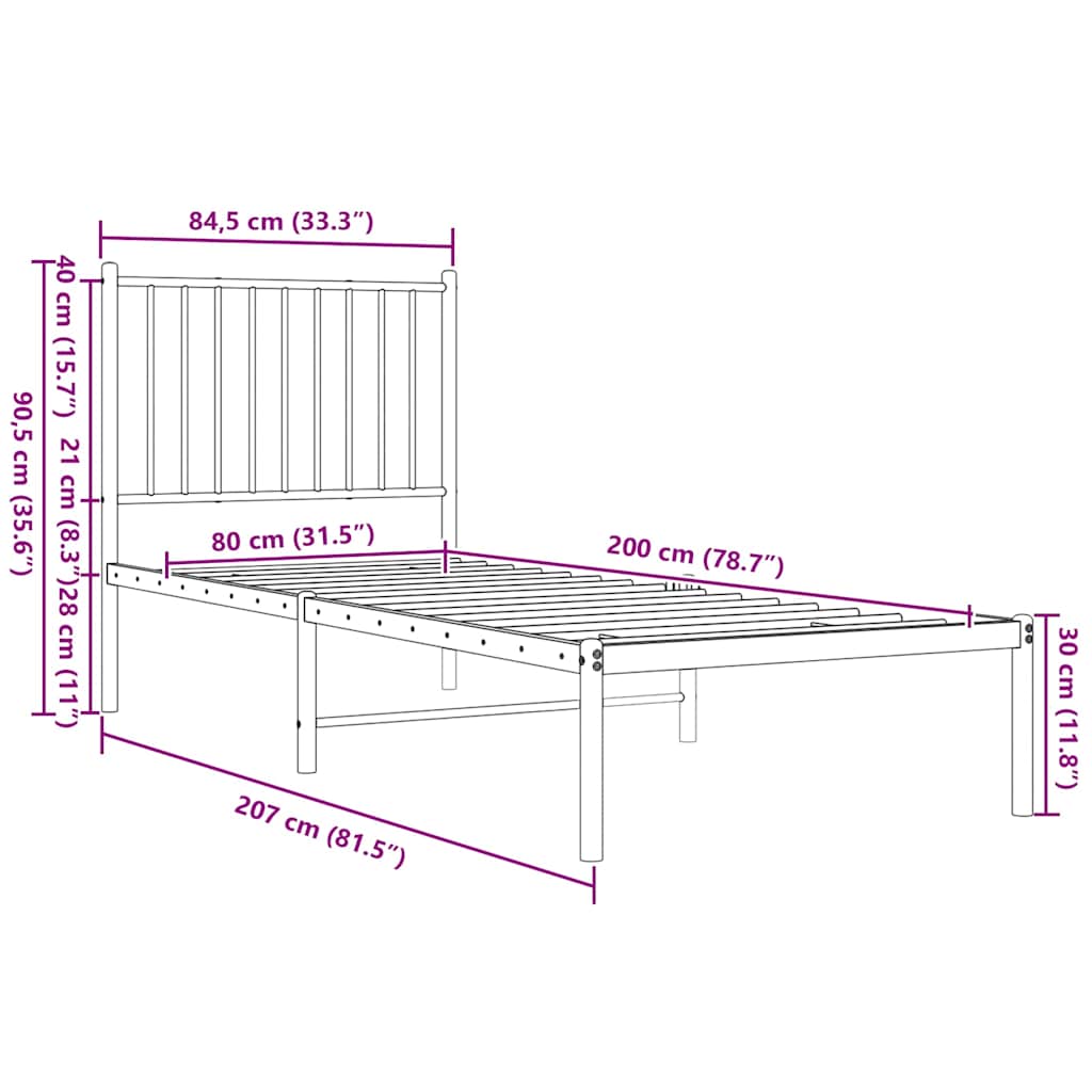 Sengeramme i metall med hodegavl svart 80x200 cm vidaXL