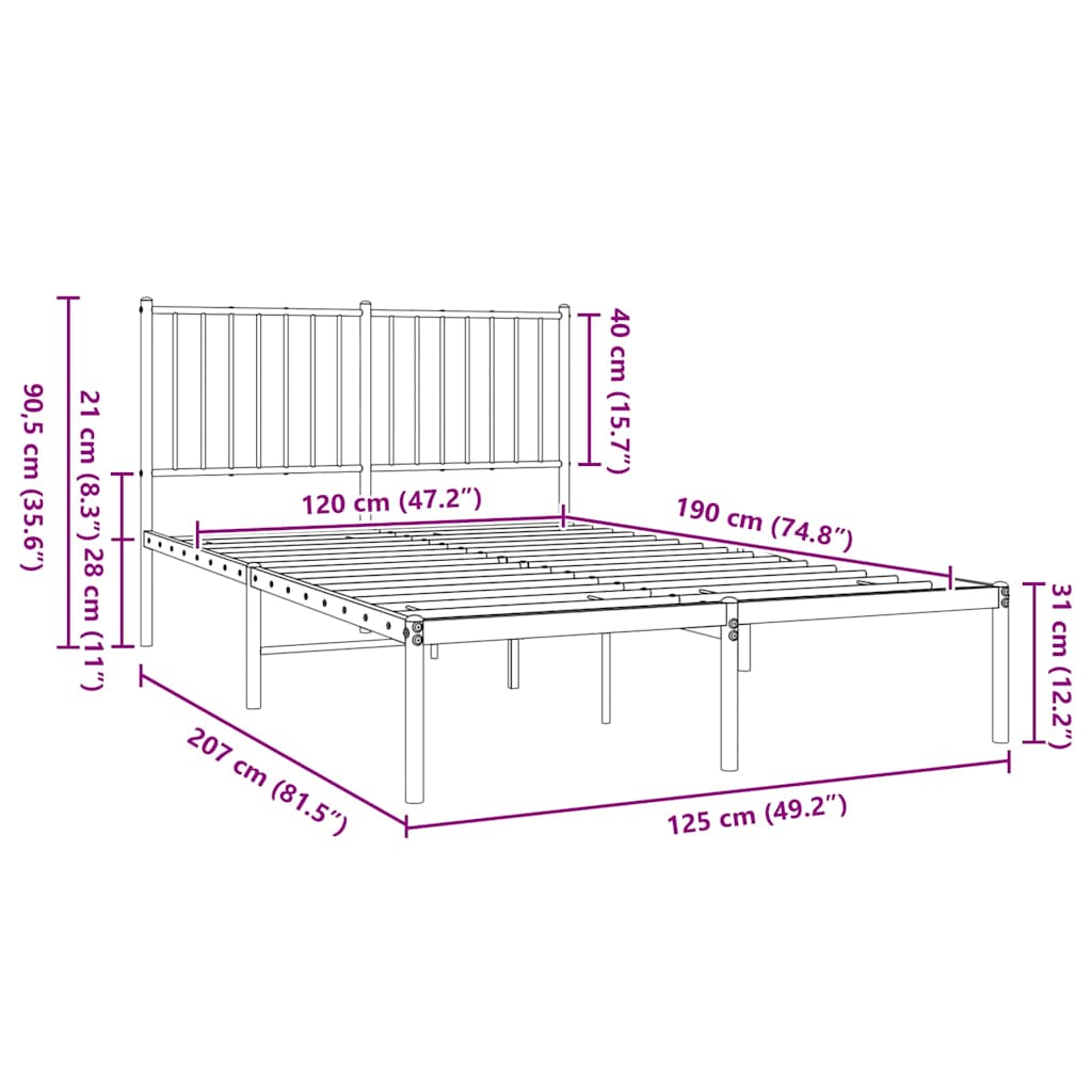 Sengeramme i metall med hodegavl svart 120x190 cm