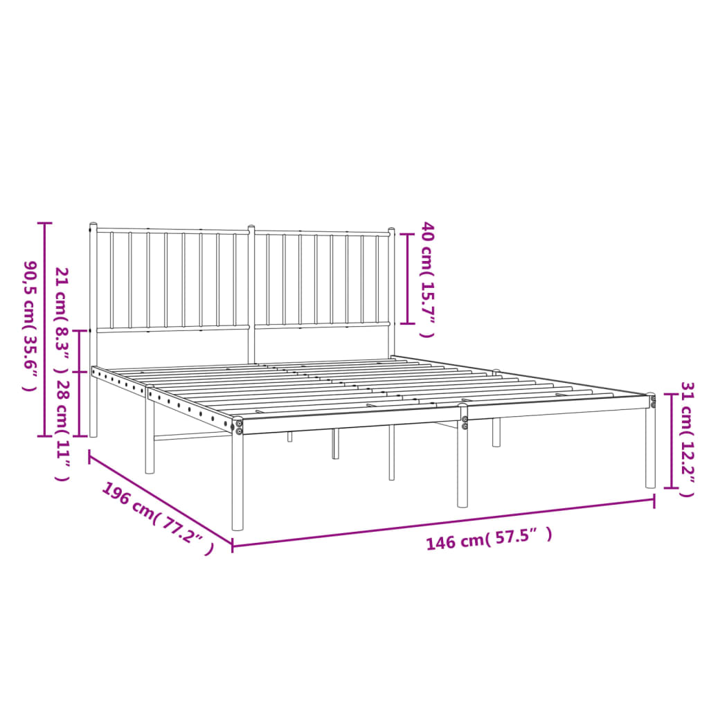 Sengeramme i metall med hodegavl svart 140x190 cm vidaXL