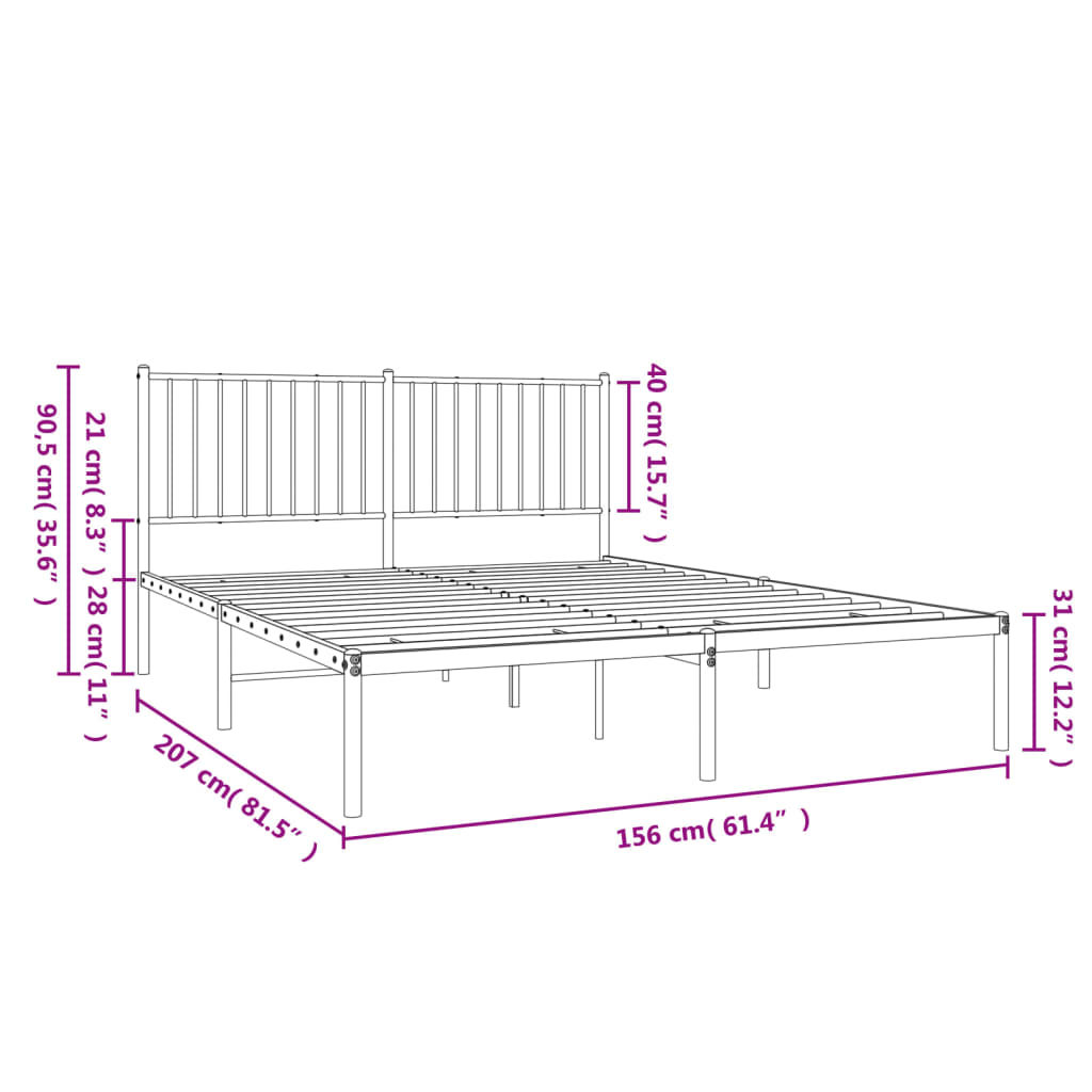 Sengeramme i metall med sengegavl svart 150x200 cm