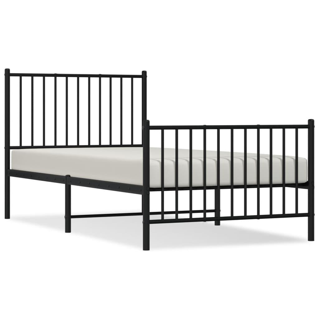 Sengeramme i metall med hode- og fotgavl svart 90x190 cm