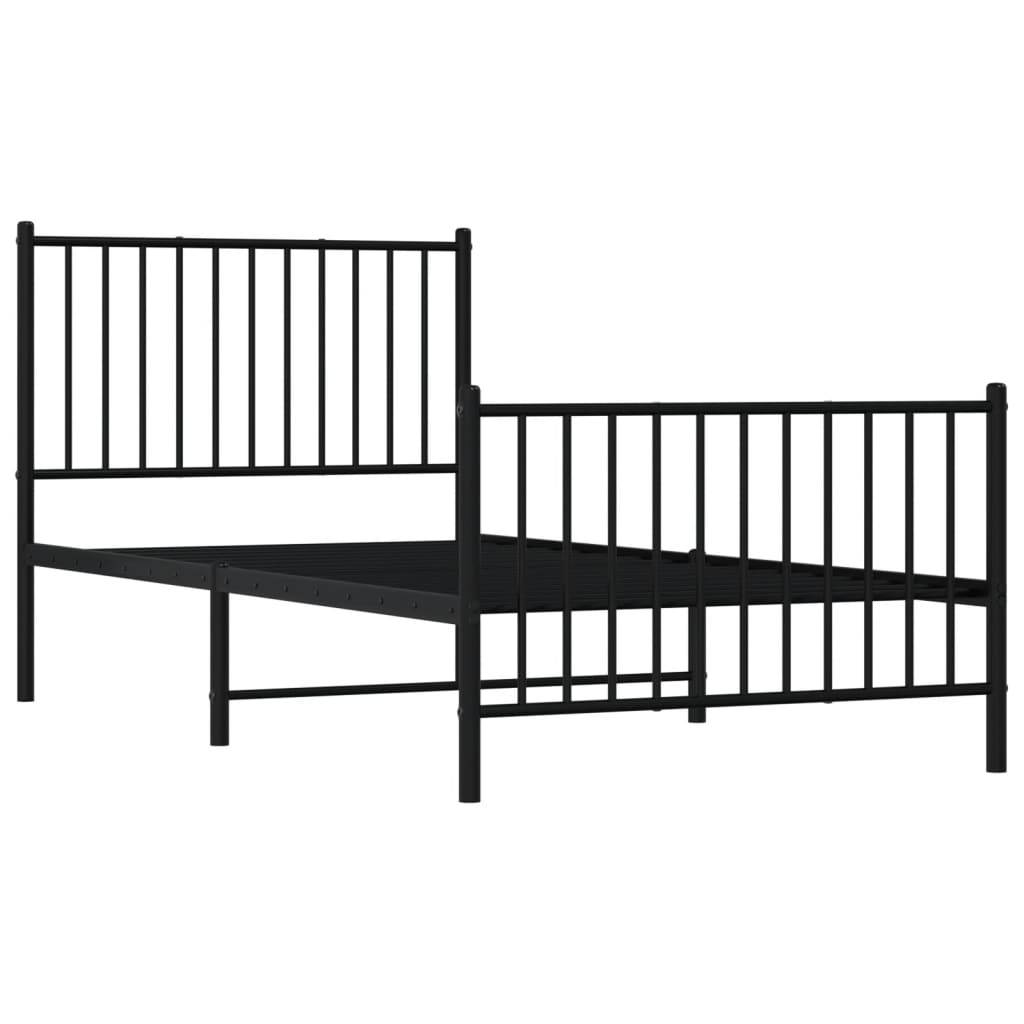 Sengeramme i metall med hode- og fotgavl svart 90x190 cm