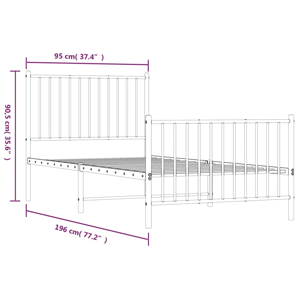 Sengeramme i metall med hode- og fotgavl svart 90x190 cm
