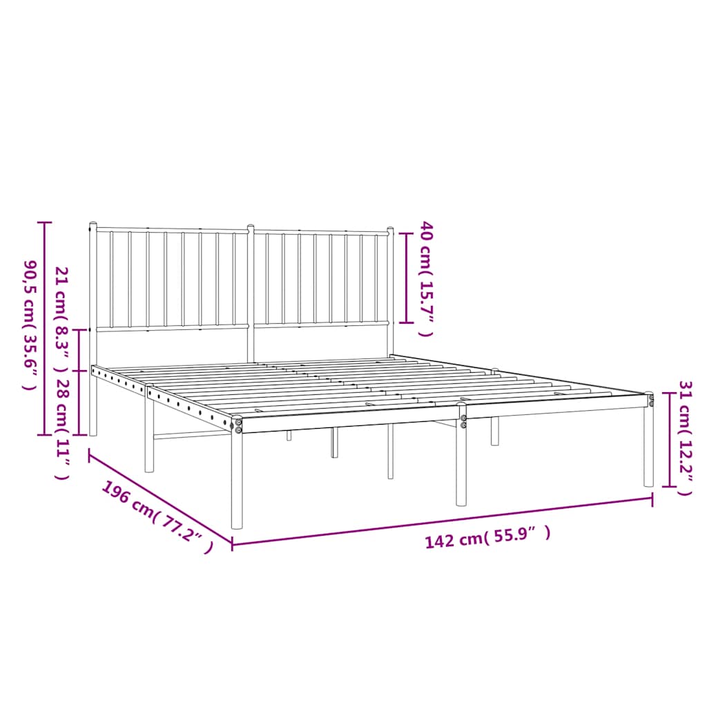 Sengeramme i metall med hodegavl hvit 135x190 cm vidaXL