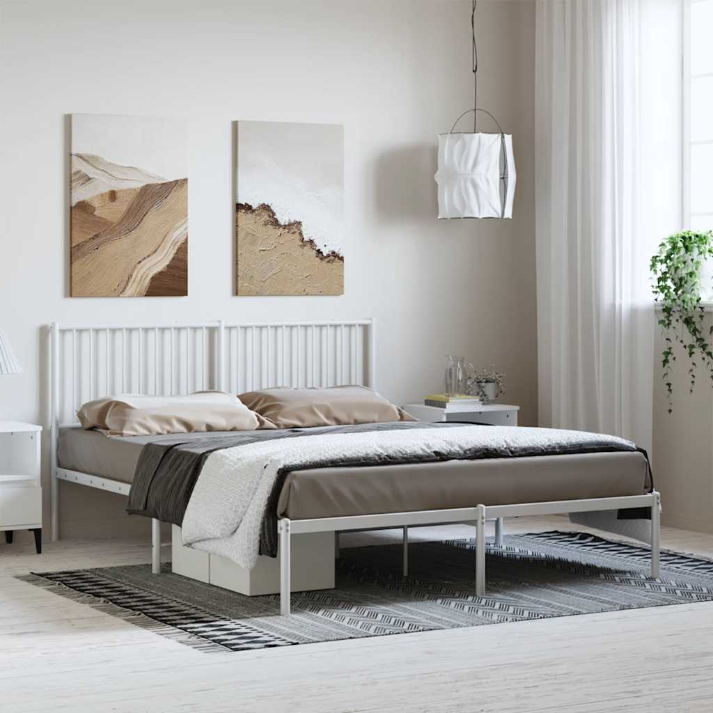 Sengeramme i metall med sengegavl hvit 150x200 cm