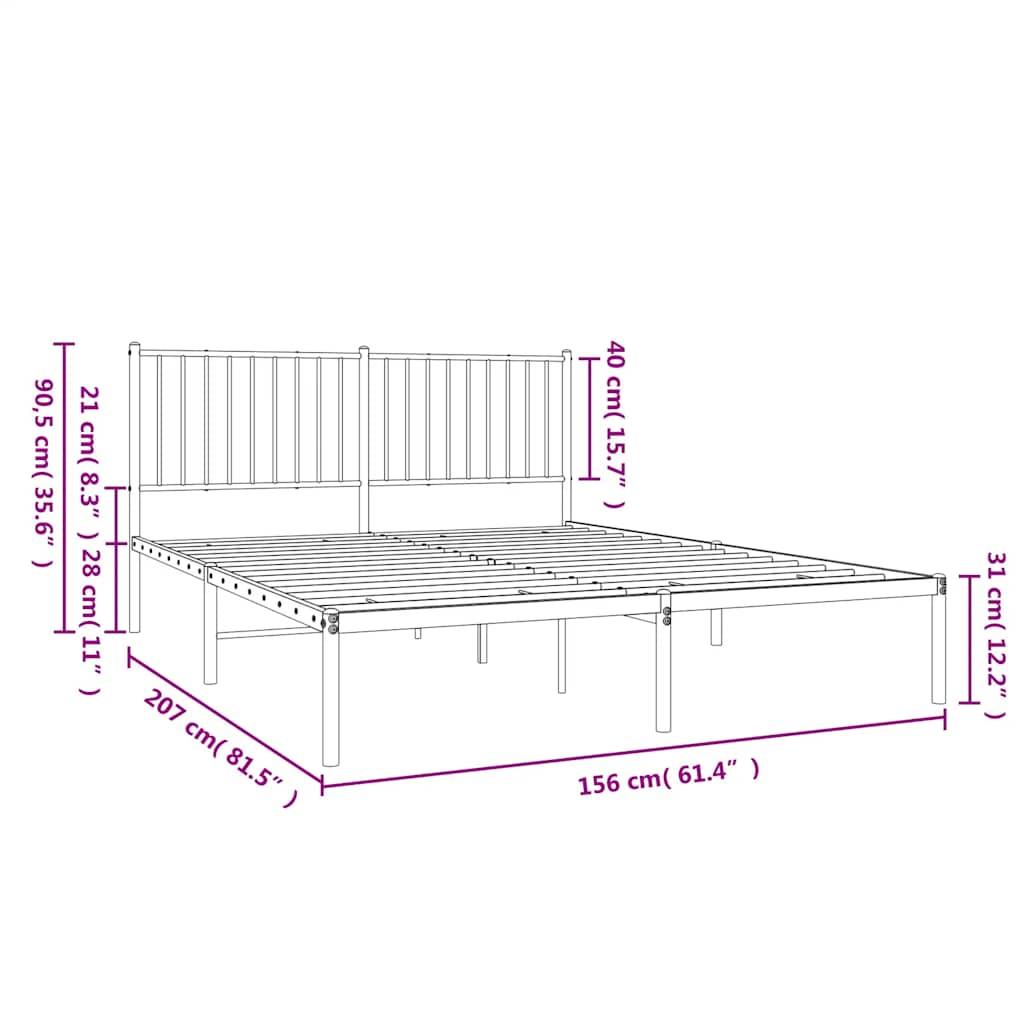 Sengeramme i metall med sengegavl hvit 150x200 cm