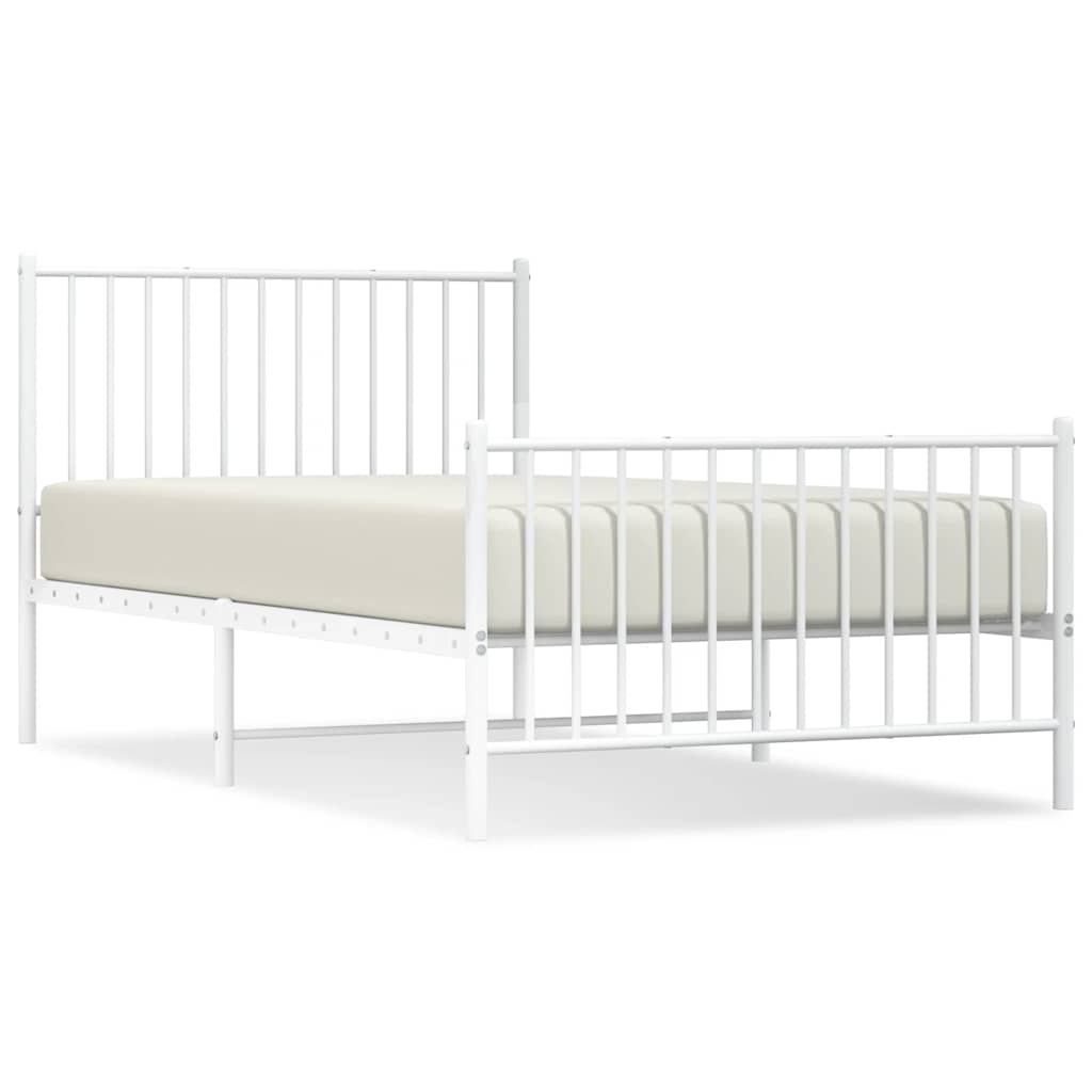 Sengeramme i metall med hode- og fotgavl hvit 100x190 cm