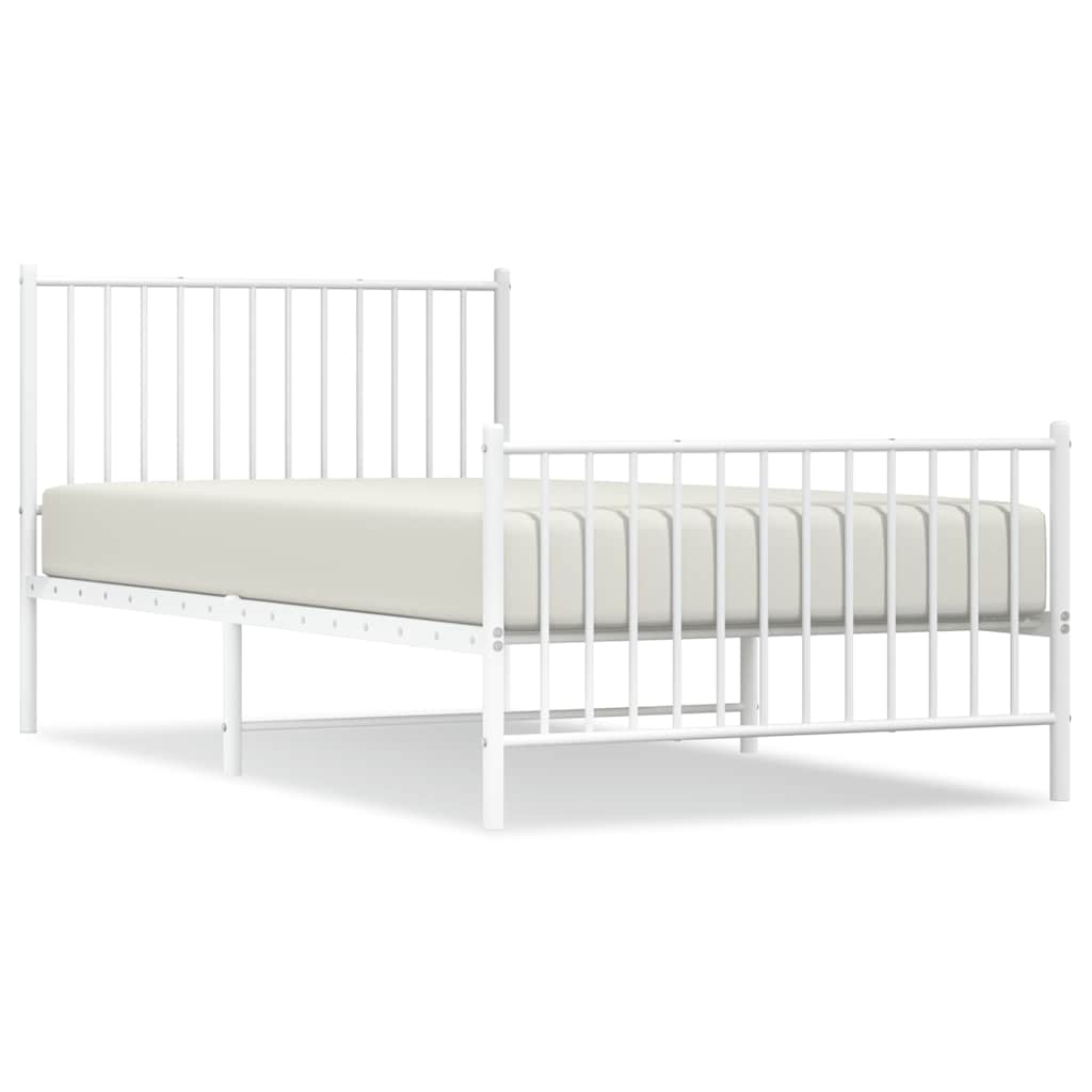 Sengeramme i metall med hode- og fotgavl hvit 100x200 cm vidaXL