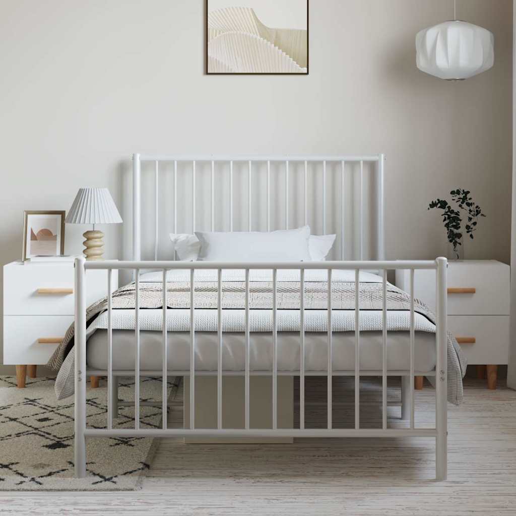 Sengeramme i metall med hode- og fotgavl hvit 100x200 cm vidaXL
