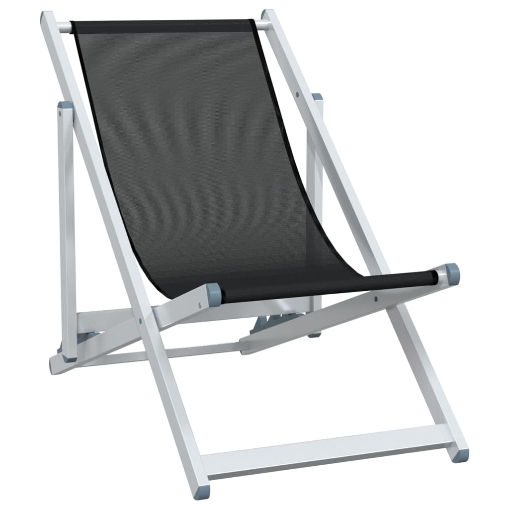 Sammenleggbare strandstoler 2 stk svart aluminium og textilene