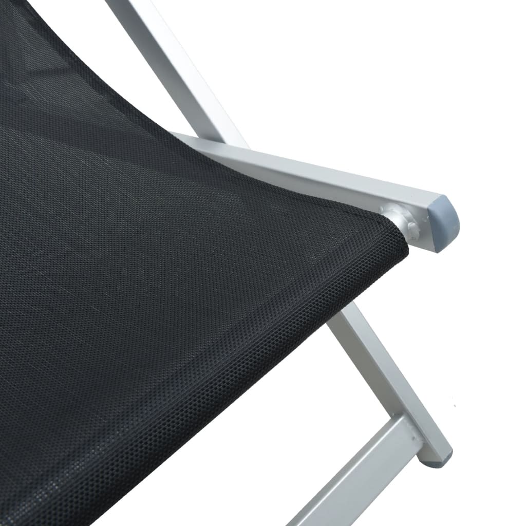 Sammenleggbare strandstoler 2 stk svart aluminium og textilene