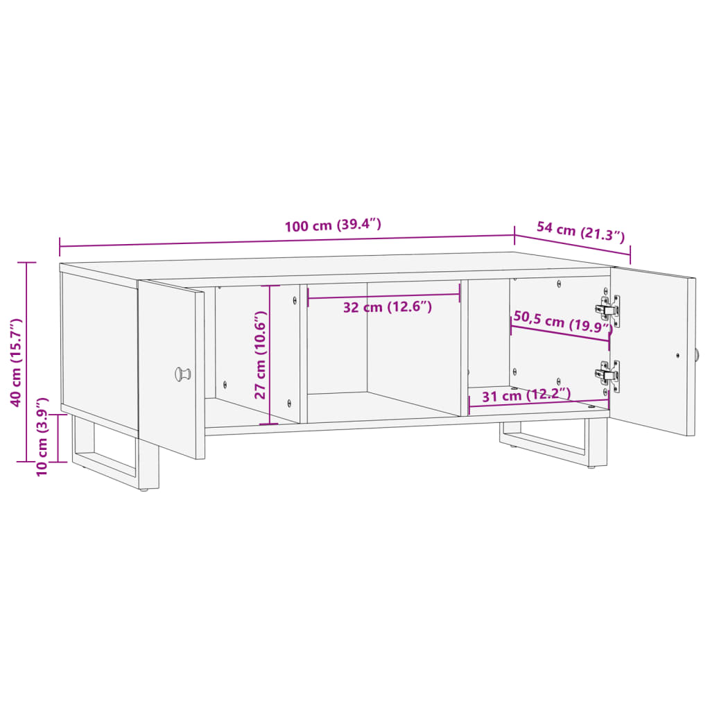 Salongbord 100x54x40 cm gjenvunnet heltre og konstruert tre