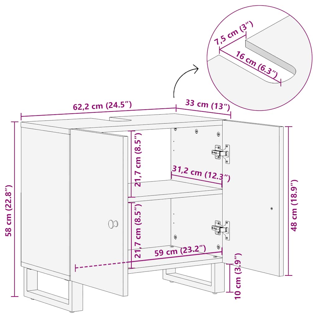 Servantskap 62x33x58 cm gjenvunnet heltre og konstruert tre