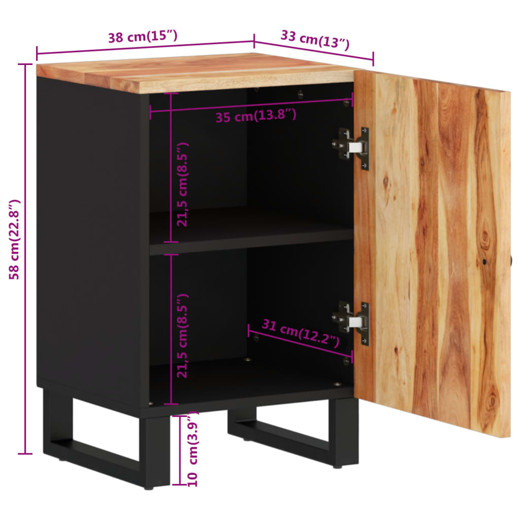 Baderomsskap 38x33x58 cm heltre akasie