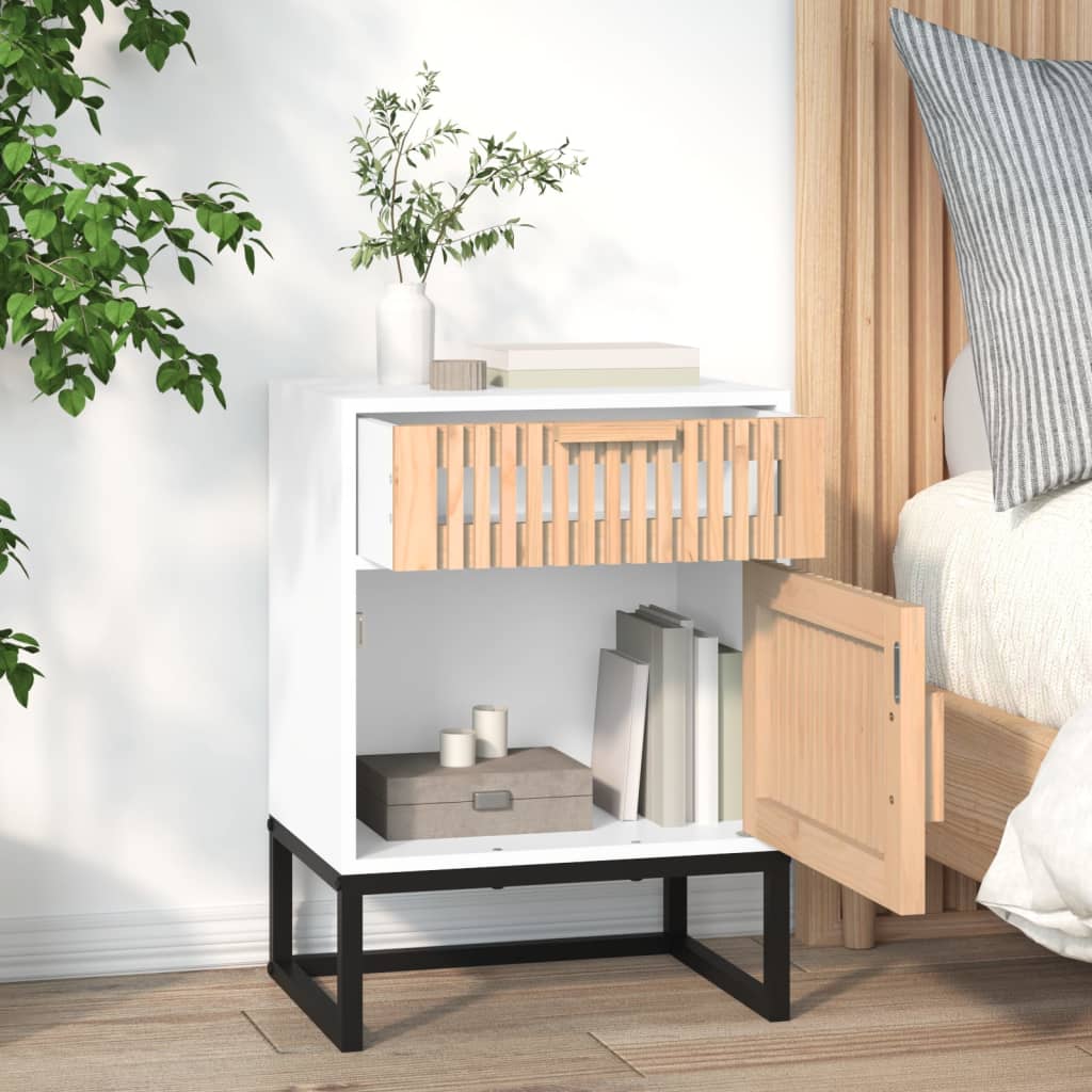 Nattbord 2 stk hvit 40x30x55,5 cm konstruert tre og jern