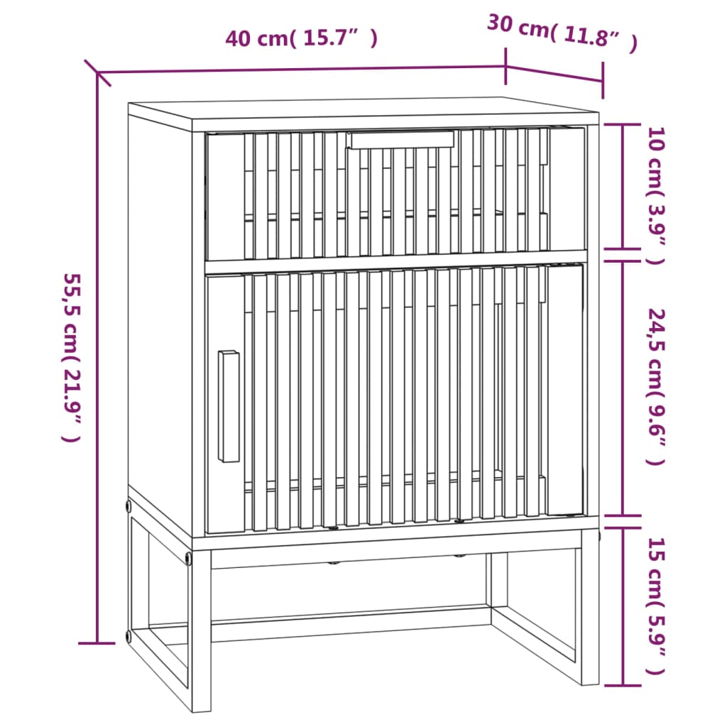 Nattbord 2 stk hvit 40x30x55,5 cm konstruert tre og jern