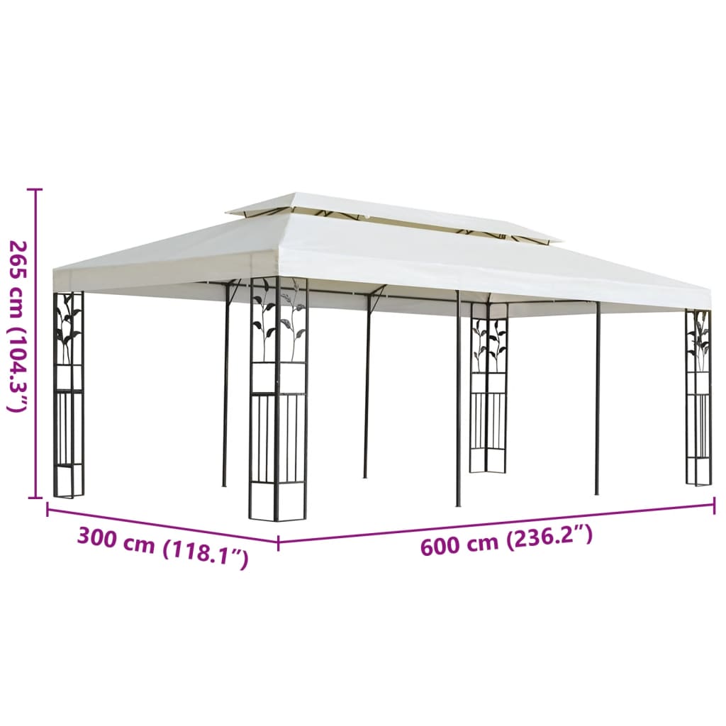 Paviljong med dobbelt tak hvit 6x3 m stål