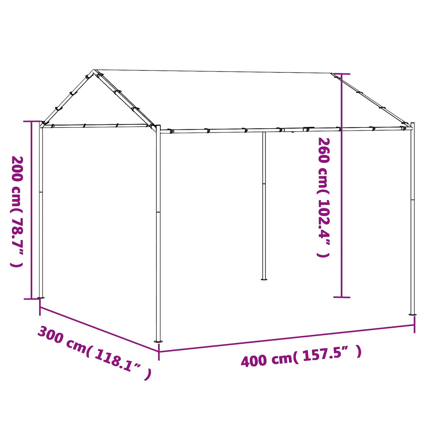 Paviljong 4 x 4 x 2,6 m Hvit Stål og Polyester 180 gsm