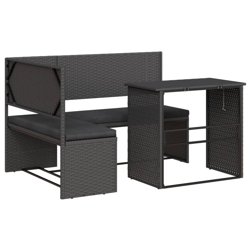 Hagesofa med bord og puter L-formet svart polyrotting vidaXL