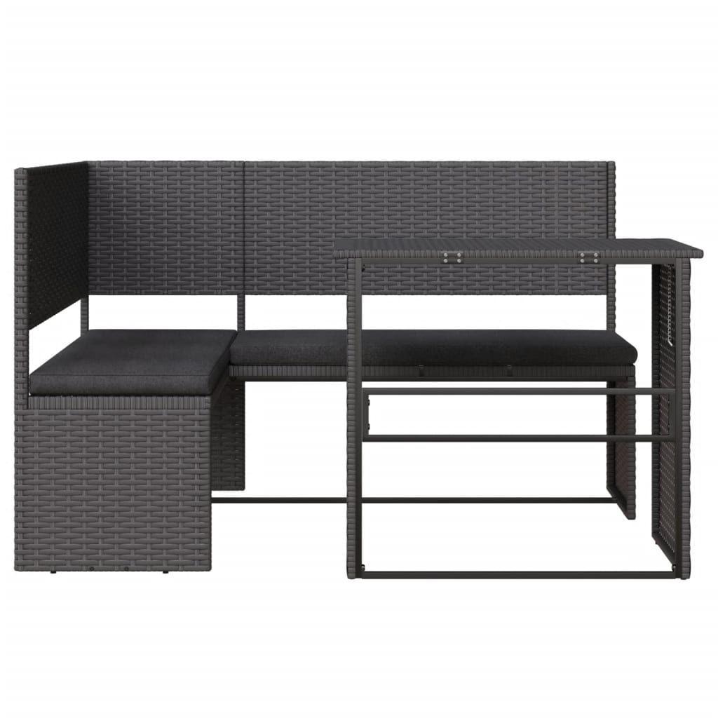 Hagesofa med bord og puter L-formet svart polyrotting vidaXL
