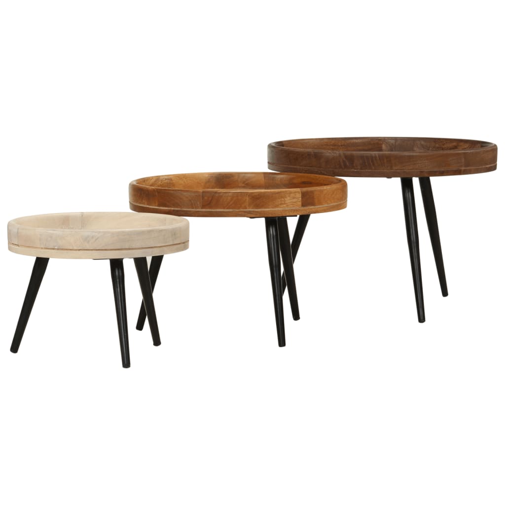 Runde salongbord 3 stk heltre mango