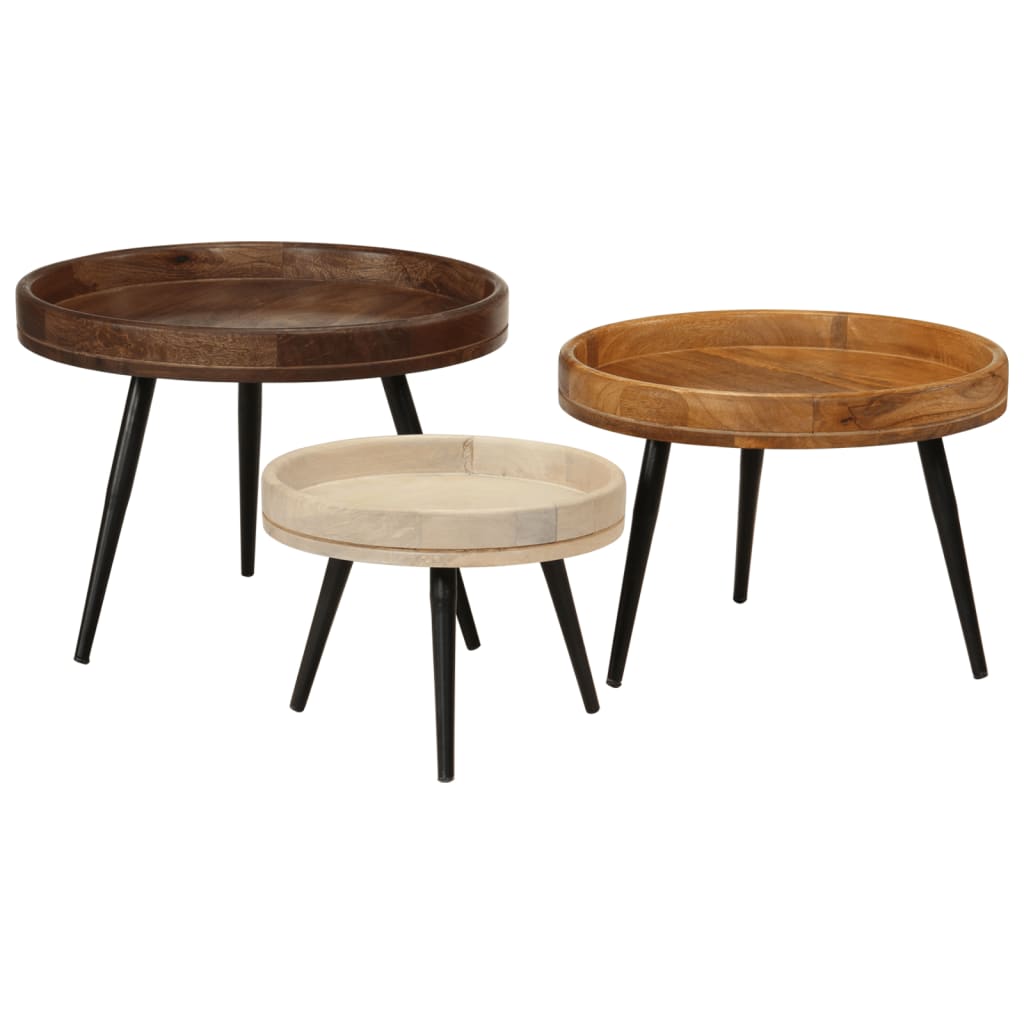 Runde salongbord 3 stk heltre mango