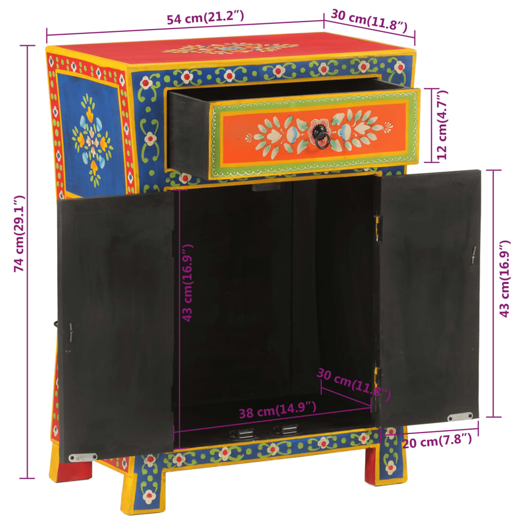 Håndmalt skjenk 54x30x74 cm heltre mango