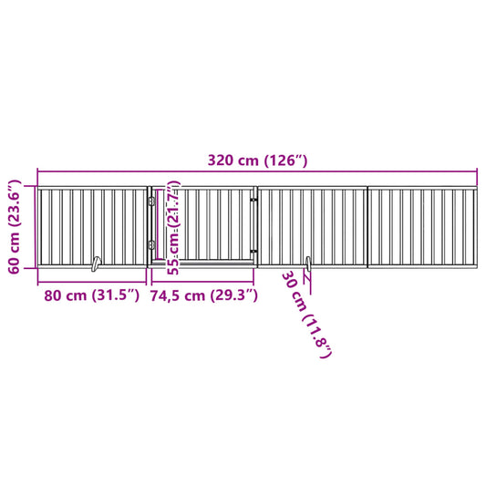 Hundegrind med dør sammenleggbar 4 paneler 320 cm poppeltre vidaXL