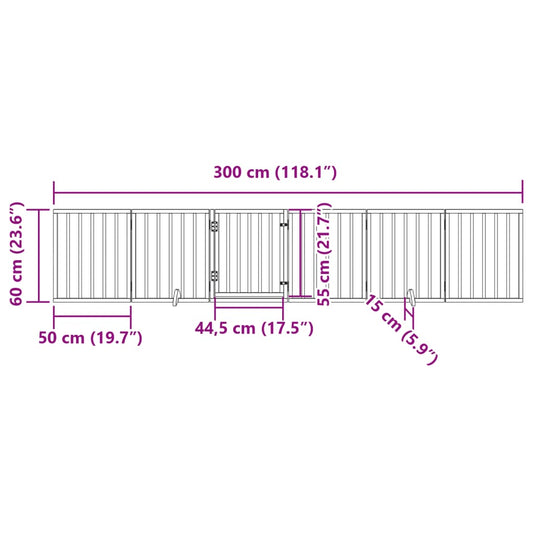 Hundeport sammenleggbar 6 paneler hvit 300 cm poppeltre