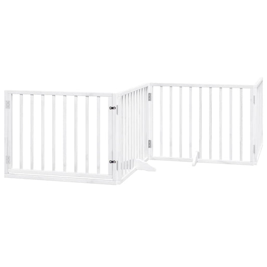 Hundeport sammenleggbar 4 paneler hvit 320 cm poppeltre