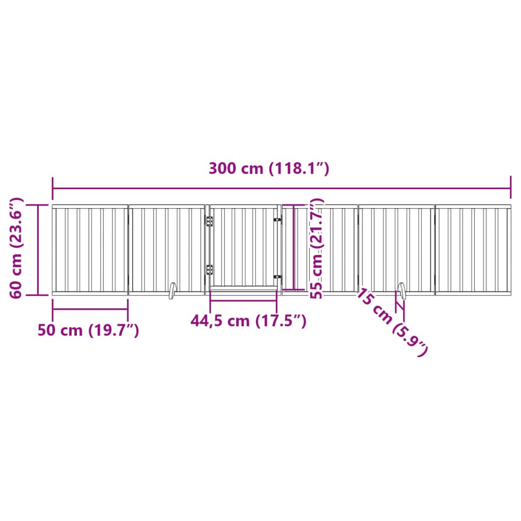 Hundeport sammenleggbar 6 paneler svart 300 cm poppeltre