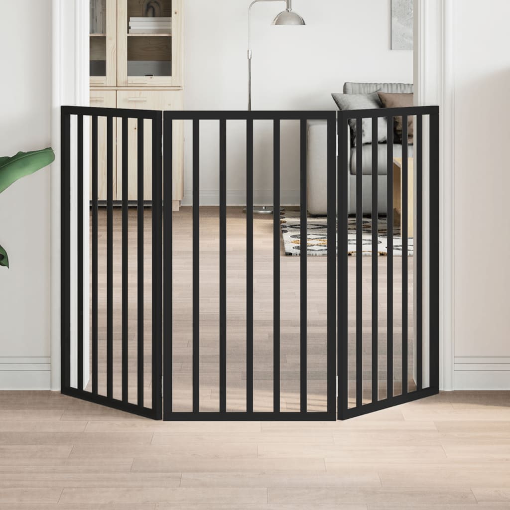 Hundeport sammenleggbar 3 paneler svart 150 cm poppeltre