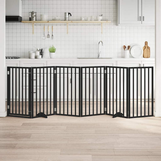 Hundeport sammenleggbar 6 paneler svart 300 cm poppeltre