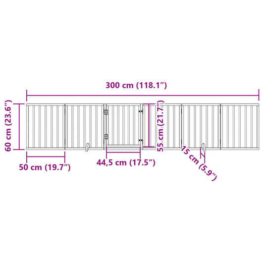 Hundeport sammenleggbar 6 paneler brun 300 cm poppeltre