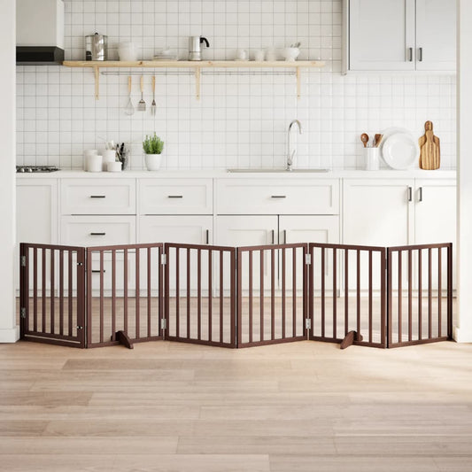 Hundeport sammenleggbar 6 paneler brun 300 cm poppeltre