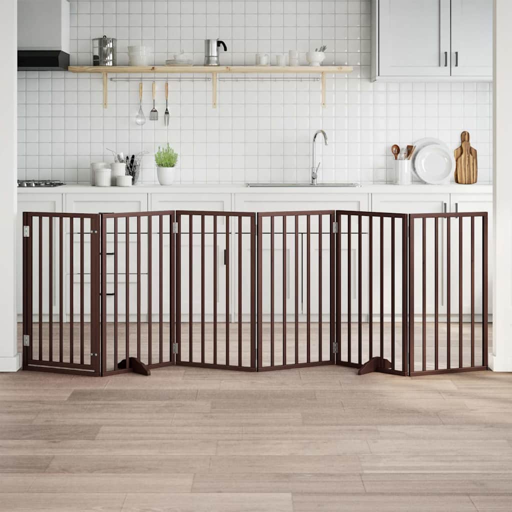 Hundegrind med dør sammenleggbar 6 paneler brun 300 cm poppeltre