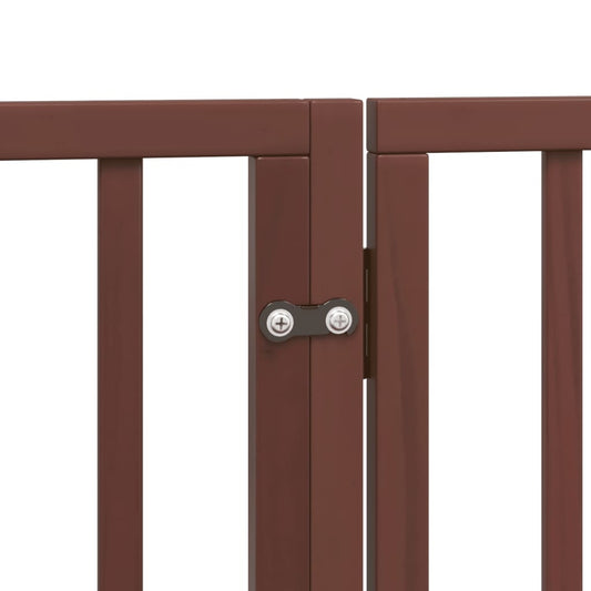 Hundegrind med dør sammenleggbar 4 paneler brun 320 cm poppeltre