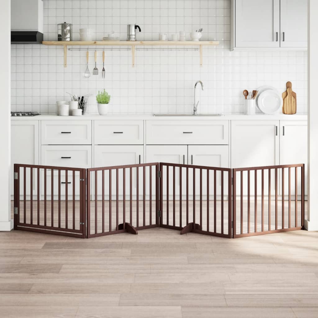 Hundegrind med dør sammenleggbar 4 paneler brun 320 cm poppeltre