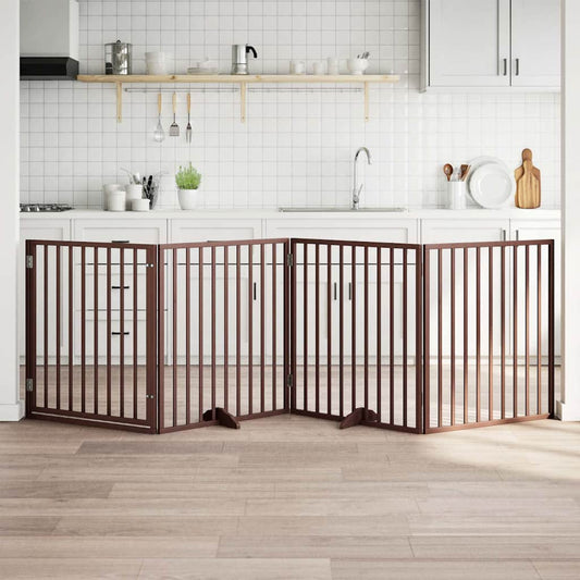 Hundegrind med dør sammenleggbar 4 paneler brun 320 cm poppeltre