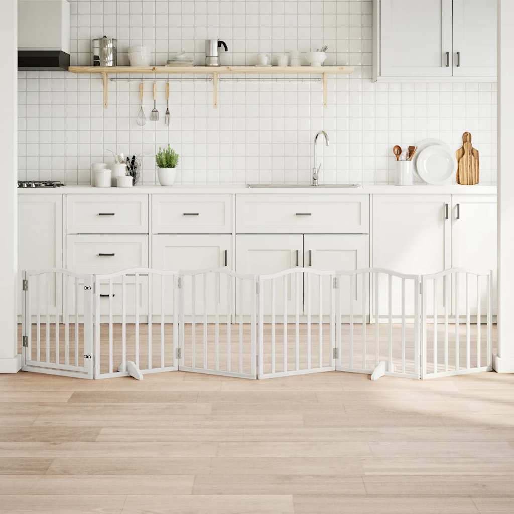 Hundeport sammenleggbar 6 paneler hvit 300 cm poppeltre