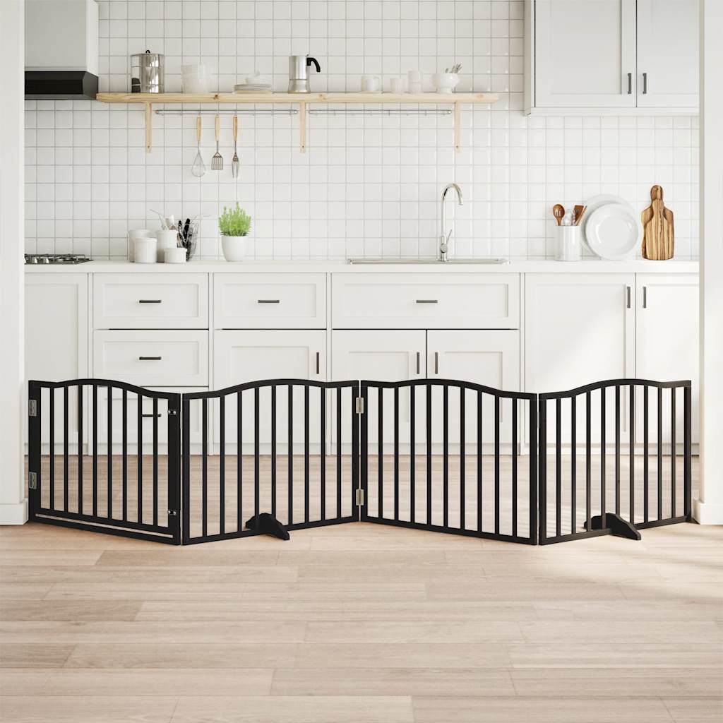Hundegrind med dør sammenleggbar 4 paneler svart 320 cm poppeltre