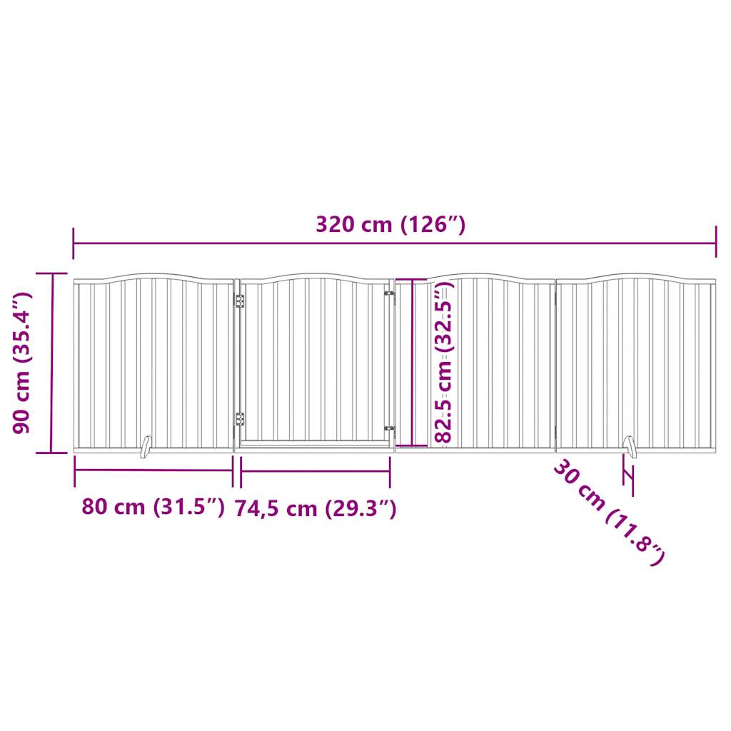 Hundeport sammenleggbar 4 paneler brun eik 320 cm poppeltre