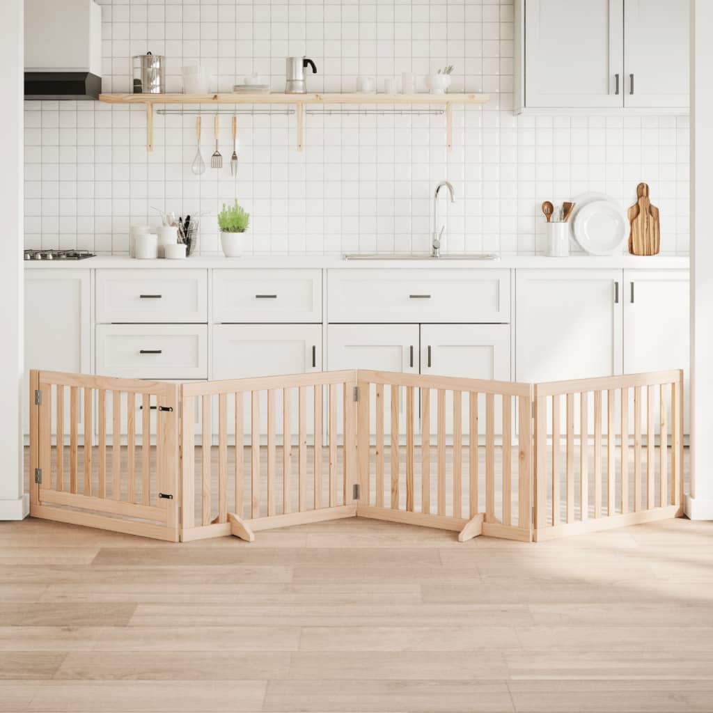 Hundegrind med dør sammenleggbar 4 paneler 320 cm poppeltre