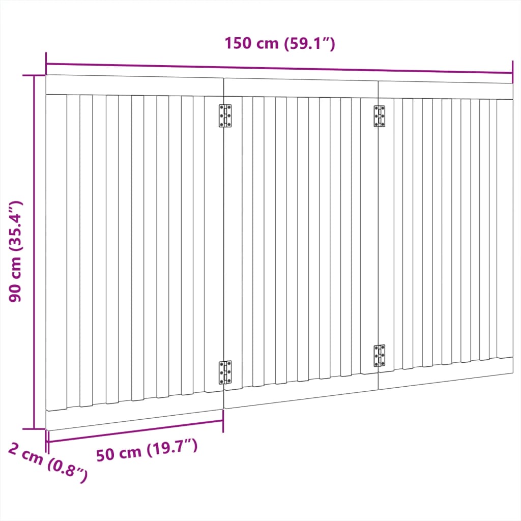 Hundeport sammenleggbar 3 paneler hvit 150 cm poppeltre